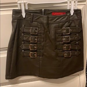 Green Leather Buckle Miniskirt